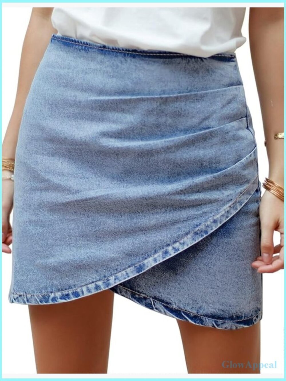 Tulip Hem Shirred Bodycon Denim Skirt High Rise Jean Casual